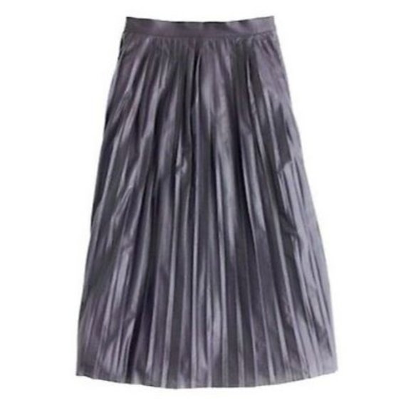 J. Crew Dresses & Skirts - J.CREW METALLIC NAVY GREY MIDI PLEATED SKIRT 8